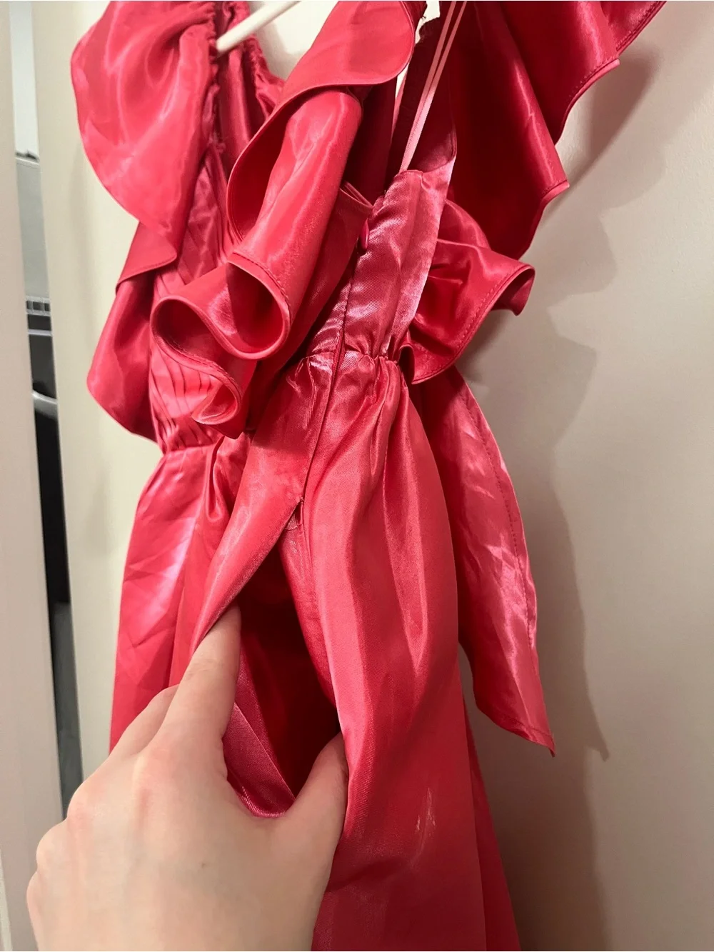 Pink Ruffle-Back Satin Mini Dress - Picture 4 of 8
